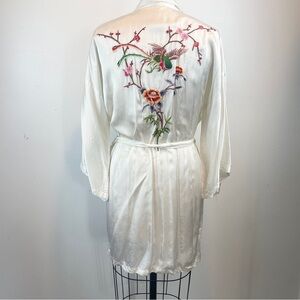 Vintage Rayon Japanese Robe Embroidered Satin Floral Cherry Blossom